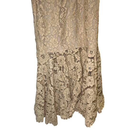Soshanna Midnight Ruffled Sleeve High Low Lace Maxi Dress Tan Ivory Size 4 - Picture 7 of 7